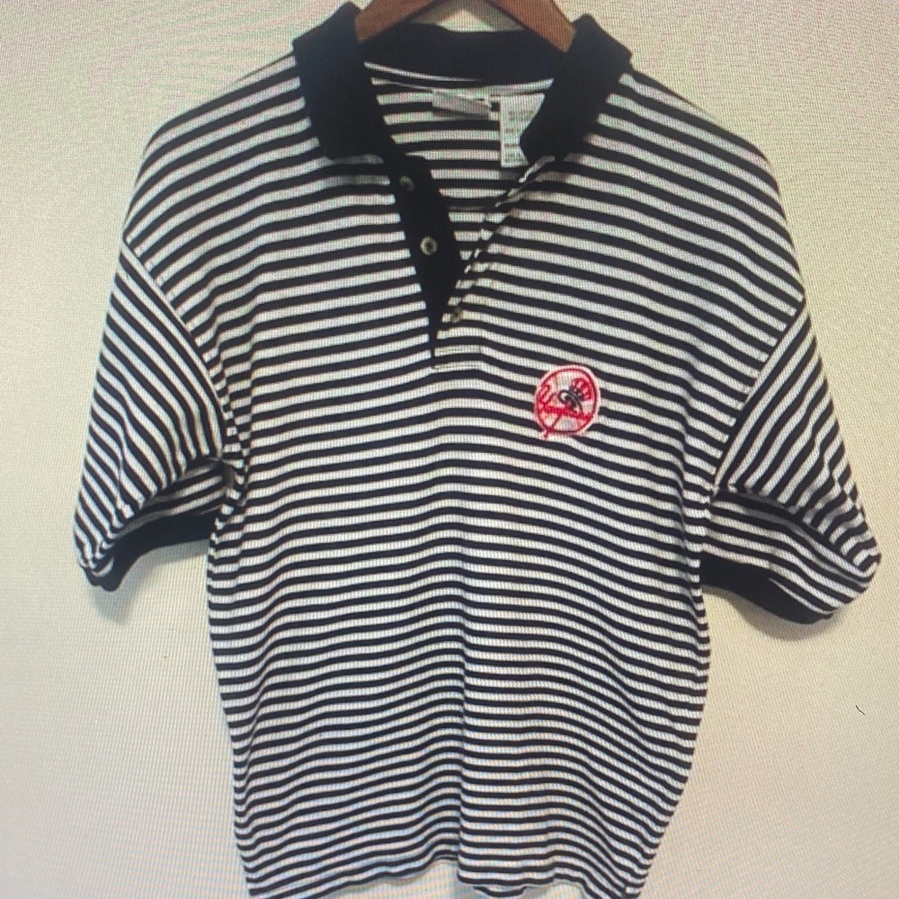 Iron Man Black and White Striped Polo